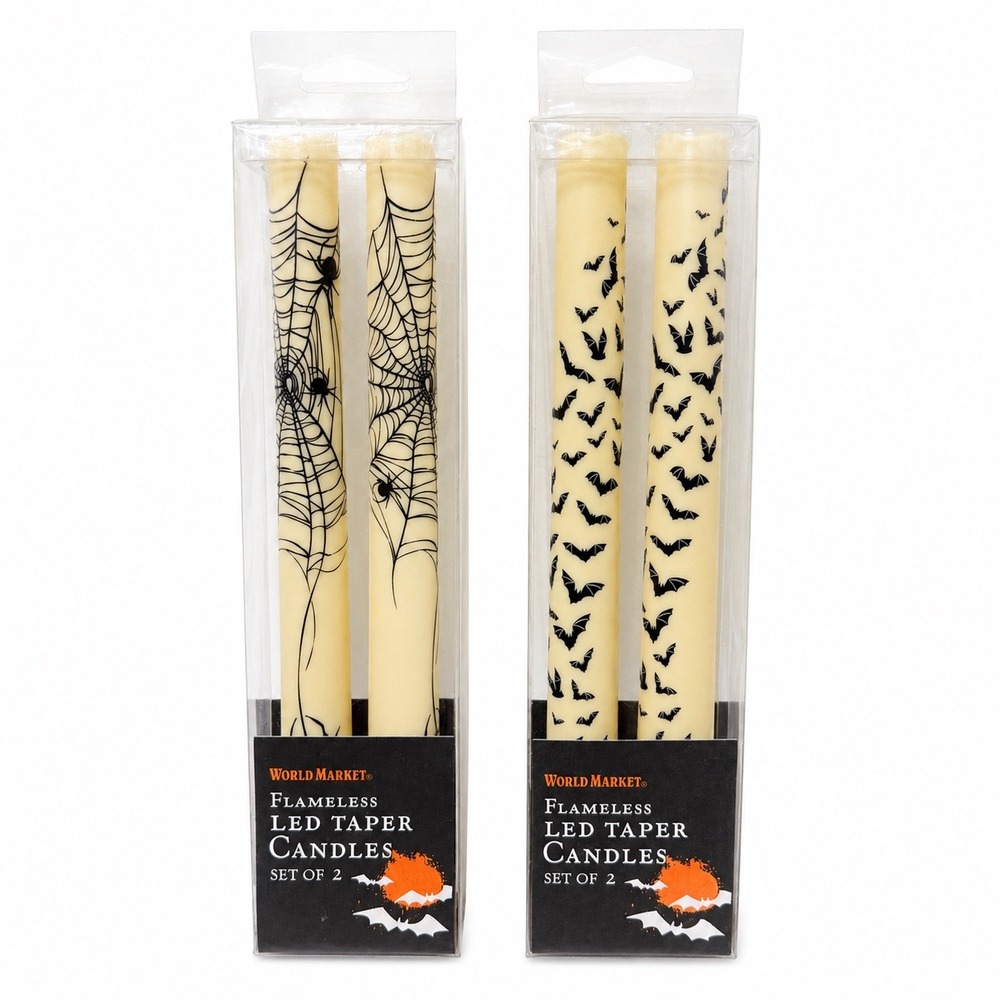 World Market Halloween Flameless LED Taper Candles Bats Spiderwebs Set of 4 - Picture 4 of 9